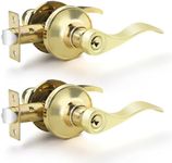 EHOMEWARE 2 Pcs Gold Door Handle, Keyed Alike Entry Door Knobs with Lock and Key, Polished Brass Door Handles Interior, Door Levers Polished Brass Door Knobs Exterior, Bulk Door Handles with Keys