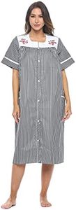 Casual Nights Women's Snap - Front House Dress Short Sleeve Woven Housecoat Duster Lounger Robe with Pockets, Black Stripe, Large