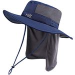 Bassdash UPF 50+ Sun Fishing Hat Water Resistant with Detachable Neck Flap, Highland Dark Blue