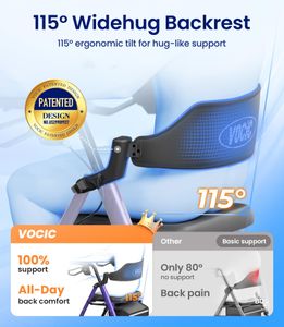 VOCIC Foldable Rollator Walker with Seat, Brakes & Bag – Adjustable Height, 8'' Wheels, Lightweight, Purple
