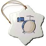 3dRose "Drum Set Simple Three Piece Blue" Snowflake Ornament, Multi-Colour, 3-Inch