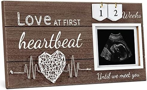 Garybank Sonogram Picture Frame Pregnancy Announcements Gift, Love at First Sight Ultrasound Picture Frames 4x3" Countdown Weeks Design, Baby Room Décor, Gender Reveal Baby Shower First Time Mom Gifts