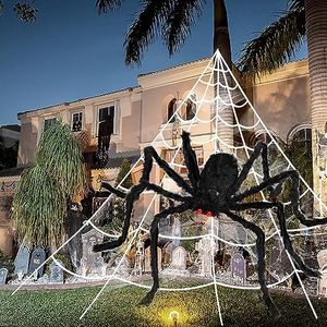 3pcs 212'' Halloween Spider Web 49" Halloween Spider Decorations Stretch Cobweb Fake Spider Giant Spider Web for Indoor Outdoor Halloween Decorations Yard Lawn Home Costumes Party Haunted House Décor