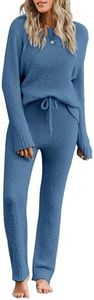 luvamia Women's Casual Pajama Set Fuzzy Fleece Knitted Long Sleeve Pj Loungewear, Glacier Blue, Medium