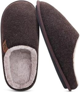 COFACE Unisex Mens Womens Warm House Slippers Cozy Memory Foam Scuff Slipper Slip On Lightweight Felt Bedroom Shoes With Indoor Outdoor Rubber Sole, Dark Brown Size 12