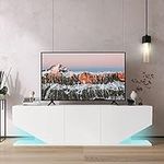 BTM LED TV Stand, TV Cabinet with LED Lights, 3 Storage Cabinet and 2 Open Shelves High Gloss Entertainment Center Media Console Table Storage Desk for for 65 Inch TV