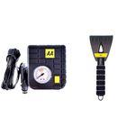 AA Car Essentials 12V Compact Tyre Inflator AA5007 – For Cars Vans Motorbikes Vehicles Inflatables Bicycles - PSI BAR KPA 0-80 PSI – Includes Adaptors, Black & Car Essentials 1418 Ice Scraper