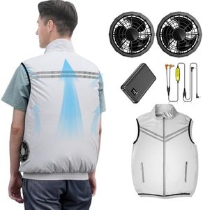 MOSILA Cooling Vest for Men with 30000mAh Power Bank and Dual Fan Runtime Air Conditioned Workwear for Construction Roofing Landscaping