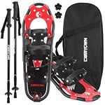 Carryown 3 in 1 Light Weight Snowshoes Set for Adults Men Women Youth Kids, Aluminum Alloy Terrain Snow Shoes with Trekking Poles and Carrying Tote Bag, 21" (RedBlack)