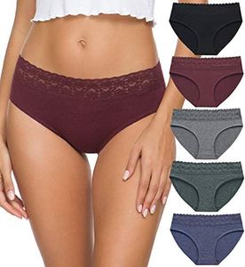 Wealurre Cotton Panties for Women Bikini Underwear Hipster Underpants Lace Briefs Pack, Lace Panties -Darkcolor, Large