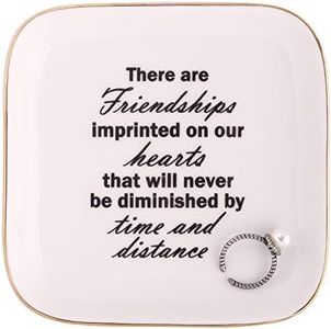 Scwhousi Birthday Going Away Gifts for Female Friends Ring Dish Jewelry Tray-Long Distance Friendship Gifts for Women-There Are Friendships Imprinted on Our Hearts That Will Never Be Diminished