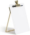 U Brands Glass Dry-Erase Desktop Easel, Tempered Glass, Gold Metal Stand, Removable Clip