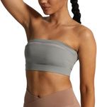 Aoxjox Women's Workout Strapless Bandeau Bra Mesh Sports Bras Training Fitness Running Yoga Crop Tank Top, Grey, Large