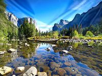 Tucocoo Yosemite Landscapes Tapestry Water Mirror Reflection Tapestries Stream Stones Tapestry Mountain Tapestry for Room