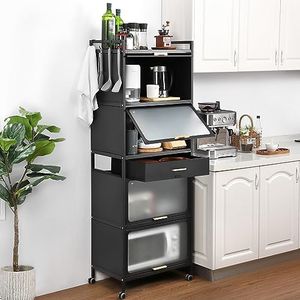 GAOMON Kitchen Bakers Rack, Coffee Bar Bread Rack Microwaves Rack Storage Rack with Brakeable Casters, 5 Tier Kitchen Organizer Shelf for Dishes, Wine, Pots and Pans