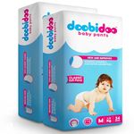 Doobidoo Classic Baby Diaper Pants with High Absorbency, Anti-Leak Side Cuffs, Cottony Bubble Soft, Rash-Free, Medium Size (M) 7-12 Kg, Pack of 2, 68 Count