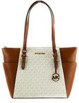 Michael Kors Charlotte Signature Leather Large Top Zip Tote Handbag Bag (Vanilla)