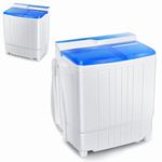 GiantexUK Twin Tub Washing Machine, 4.5KG/6KG/8.5KG Compact Washing Machine and Spin Dryer Combo with 3 Modes, Drainage & Timer, Portable Washer for Dorm College(3.5kg Washer 1kg Dryer, Blue+White)