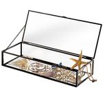 Vintage Style Black Metal & Clear Glass Mirrored Shadow Box Jewelry Display Case w/Hinged Top Lid