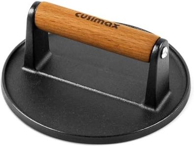 CUSIMAX 6.3" Cast Iron Smashed Burger Press, Heavy-Duty Burger Smasher with Wood Grip, Round Flat Grill Press for Smash Burgers, Meats, Bacon, Burger Smasher Tool for Grill&Griddle Accessories