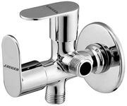 JAGGER JAG126 Full Brass Two Way Angle Cock / 2In 1 Angle Valve for Bathroom/Toilet/Home, 1/2 Inch Quarter Turn with Teflon Tape & Wall Flange (Droop)