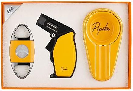 PIPITA Torch Lighter and Cigar Cutter Ashtray Set,Refillable Windproof Single Jet gas Lighter & Blade Cigar Guillotine & Ceramics Ashtray with Gift Box (without Gas)