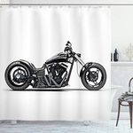 ABAKUHAUS Manly Shower Curtain, Custom Motorcycle Horsepower Adventurous Journey Freedom Ride Masculine Vehicle, Cloth Fabric Bathroom Decor Set with Hooks, 70 Inches, Grey Black White