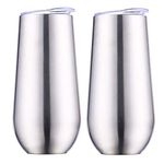 Sivaphe Champagne Tumbler Stainless Steel Double Walled Insulated Wine Flutes Glasses with Lids for Camping Hiking (Steel)