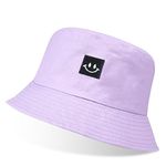 flintronic Bucket Hat, Foldable Cute Smile Bucket Hat, Double-Sided Bucket Hats, Cotton Sun Visor Hat, Sun Fisherman Hat for Outdoor Travel Shopping (Purple)