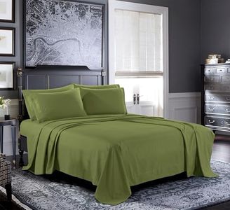 Pure Bedding Bed Sheets - Queen Sheet Set [6-Piece, Olive Green] - Hotel Luxury 1800 Brushed Microfiber - Soft and Breathable - Deep Pocket Fitted Sheet, Flat Sheet, Pillow Cases