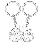 NEWEI Stainless Steel Gorilla Monkey Keyring Cute Chimpanzee Keychain for Women Girls Purse Car Charm Monkey Gifts (Monkeys-Couples-Silver)