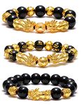 SOOWOOT 3Pcs Feng Shui Black Obsidian Bracelets Set - Good Luck Amulet Dragon Lucky Charm Bracelets Pi Xiu Pi Yao Attract Lucky Wealthy bracelets for women men, One Size, Stone