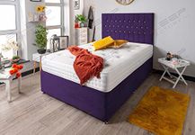 Sleep Factory Ltd luxurious Memory Sprung Divan Bed with Chesterfield Headboard Naples Purple 4.0FT (Small Double) 2 Drawers Same Side