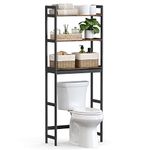 SONGMICS Over-The-Toilet Storage Bathroom Organizer Toilet Rack with Adjustable Shelf, Rustic Brown and Black UBTS012B01