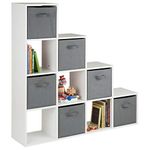 Hartleys White 10 Cube Shelving Unit and 6 Grey Storage Drawers