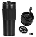 MiKiSA Travel French Press Travel Mug Travel Coffee Maker Portable Coffee Maker Travel Cafetiere Coffee Mug Double-Wall Insulated Thermal Coffee Cup Stainless Steel 350ml/12oz (Black)