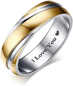 Epinki Friendship Rings Stainless Steel Rings Partner Rings with Engraving I Love You Size J to Z Available Gold Silver Ring Width 6 mm, Stainless Steel, Without cubic zirconia