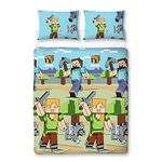 Character World Minecraft Official Double Duvet Cover Set | Adventures Design Reversible 2 Sided Bedding Including Matching Pillow Cases Brands Double Bed Set