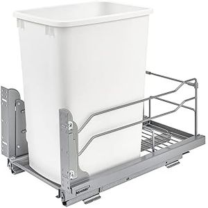 Rev-A-Shelf Pullout Trash Can for Base Kitchen Cabinets 35 Quart 8.75 Gallon with Soft-Close Slides and Rear Storage, White, 53WC-1535SCDM-111