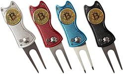 HODL 21 Bitcoin Golf Divot Repair Tool, All-Metal Golf Accessories - 3- in-1 Golf Multitool (Divot Tool, Ball Marker, Club Holder) - Red, Blue, Black & Silver