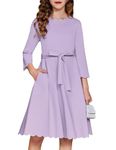 Arshiner Flower Girl Dress Wave Neck Scalloped Edge Elegant A-line Belted Banquet Dress with Pockets（Light Purple，13-14Years）