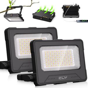 Projecteur LED Rechargeable 60W, CLV Lumière de Travail Lanterne Portable 12000mAh avec Panneau Solaire Lampe Rechargeable USB avec Aimant pour Réparation de Voiture Garage Camping Urgence Pêche