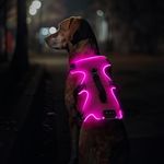 Light Up Dog Harness,No Pull Led Dog Harness,Rechargeable Lighted Dog Harness for Night Walking,Reflective Flashing Dog Harness, Glowing in The Dark Dog Harness(Pink, X-Large)