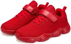 Hetios Kids Shoes Girls Lightweight Athletic Running Shoes Breathable Knit School Sports Shoes (Toddler/Little Kid/Big Kid), 050-all Red, 1 Little Kid