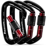 FresKaro 4inches Climbing Carabiner Clips, UIAA Certified 25kN Screw Locking Carabiners, Made of 7075 Aluminium, Lightweight, Rust-Proof and Heavy Duty, for Rappelling, Hiking etc, Black, 3pcs