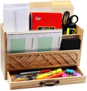 Wood Office Desk Organizers and Storage, Wood Mail Bill Organizer with Drawer for Desktop Organization, Desk Accessories & Workspace Organizers, File Paper Holder Desk Sorter for Storage(Natural Wood)