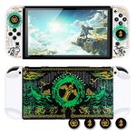 DLseego Zelda Protective Case for Switch OLED New Model, Dockable Hard Shell Cute Cover Case for Zelda Joycon Controller with 4PCS Thumb Grips Caps - Golden Sword