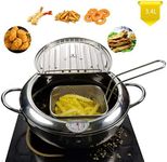 TIYOORTA Mini deep fry pan with basket draining rack Stainless steel Fryer pot with Thermometer for Chicken French Fries Fish onion ring