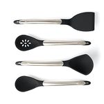 Cuisipro Silicone Tool 4-Piece Set with Ladle, Turner, Spoon & Slotted Spoon, Black