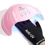Modelones Gel UV LED Nail Lamp with UV Gloves Kit, 48W Nail Dryer with 3 Timer Settings and Automatic Sensor for Cures All Nail Polish, Professional UPF99+ UV Protection Gloves for Nail Art Manicure